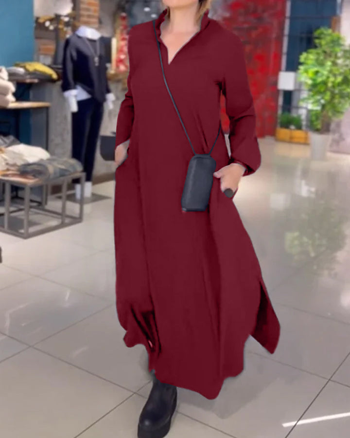 Evia™ | Robe Longue Ample avec Revers et Fente